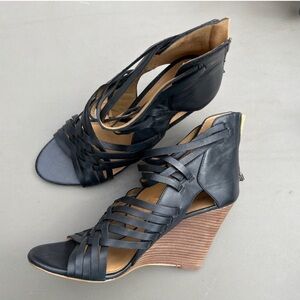 Nine West Black Strappy Wedge Sandals